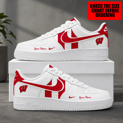 [FAN FAVORITE] NEW CUSTOMIZED NCAA FBS18 WSB WISCONSIN BADGERS AF1 SHOES