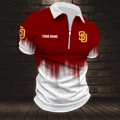 [HOMERUN DEAL] NEW CUSTOMIZED MLB18 SDP SAN DIEGO PADRES ZIP POLO SHIRT