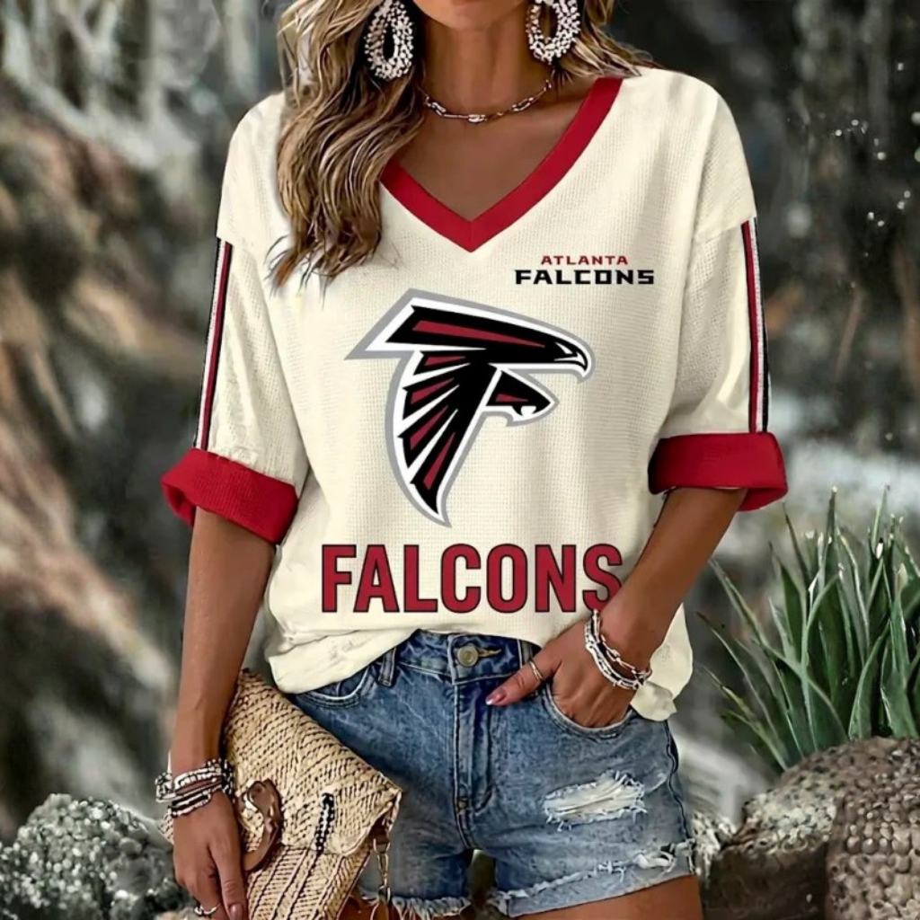 [TOUCHDOWN DEAL] NEW CUSTOMIZED NFL18 ATF ATLANTA FALCONS WOMEN'S HEART V-NECK LONG SLEEVE SHIRT