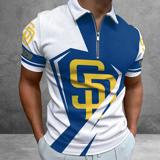 [HOMERUN DEAL] NEW CUSTOMIZED MLB18 SDP SAN DIEGO PADRES ZIP POLO SHIRT
