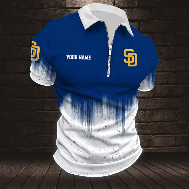[HOMERUN DEAL] NEW CUSTOMIZED MLB18 SDP SAN DIEGO PADRES ZIP POLO SHIRT