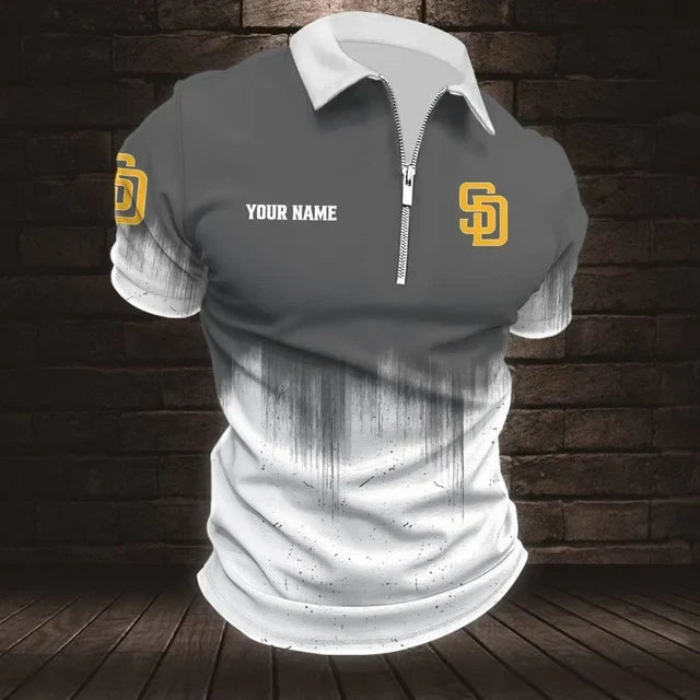 [HOMERUN DEAL] NEW CUSTOMIZED MLB18 SDP SAN DIEGO PADRES ZIP POLO SHIRT