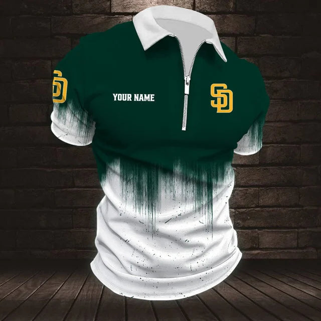 [HOMERUN DEAL] NEW CUSTOMIZED MLB18 SDP SAN DIEGO PADRES ZIP POLO SHIRT