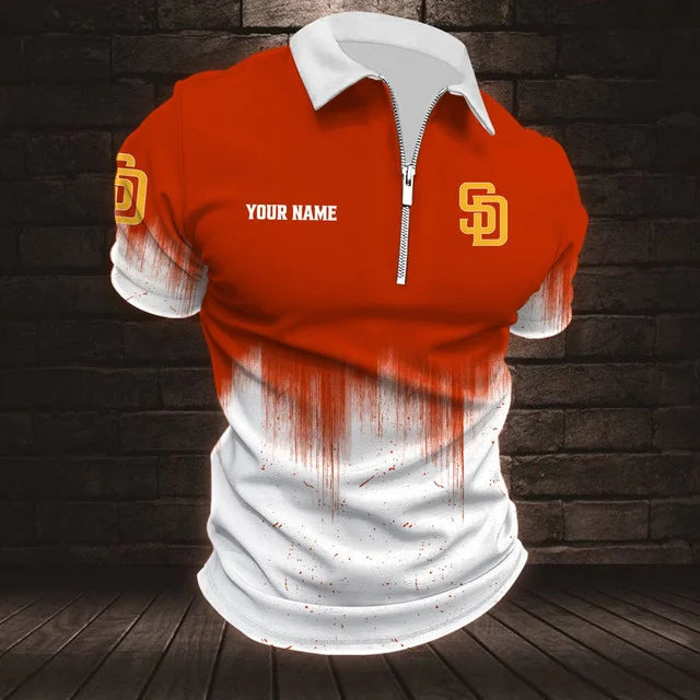 [HOMERUN DEAL] NEW CUSTOMIZED MLB18 SDP SAN DIEGO PADRES ZIP POLO SHIRT