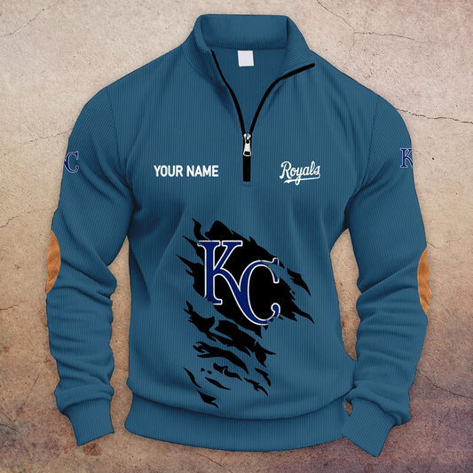 [HOMERUN DEAL] NEW CUSTOMIZED MLB19 KCR KANSAS CITY ROYALS MULTICOLOR STRIPED QUATER ZIP SWEATSHIRT