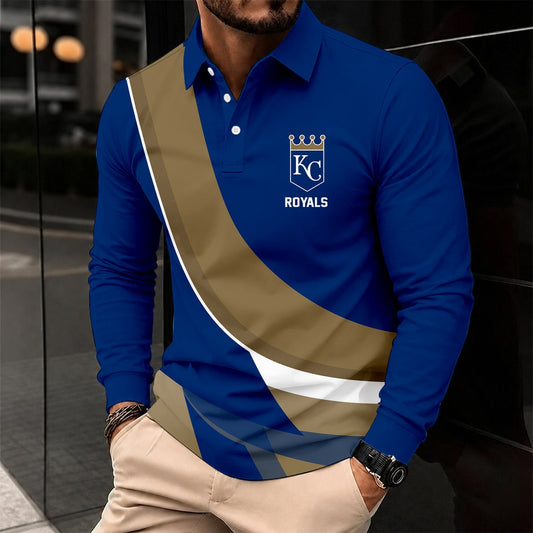 [HOMERUN DEAL] NEW CUSTOMIZED MLB19 KCR KANSAS CITY ROYALS MEN'S LONG SLEEVE POLO