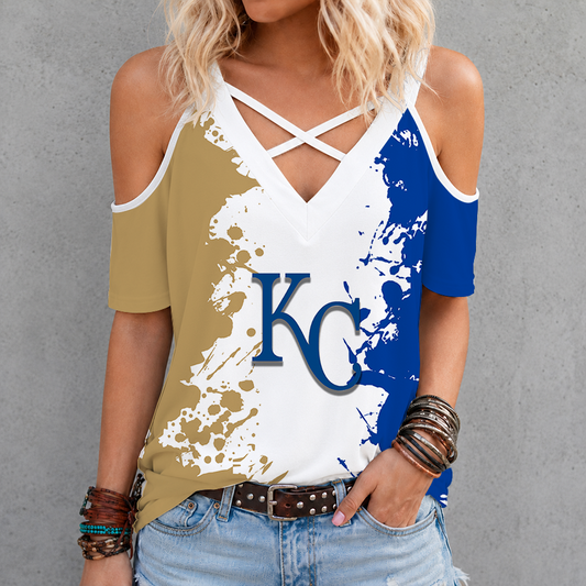 [HOMERUN DEAL] NEW CUSTOMIZED MLB19 KCR KANSAS CITY ROYALS CRISS CROSS V-NECK TOP
