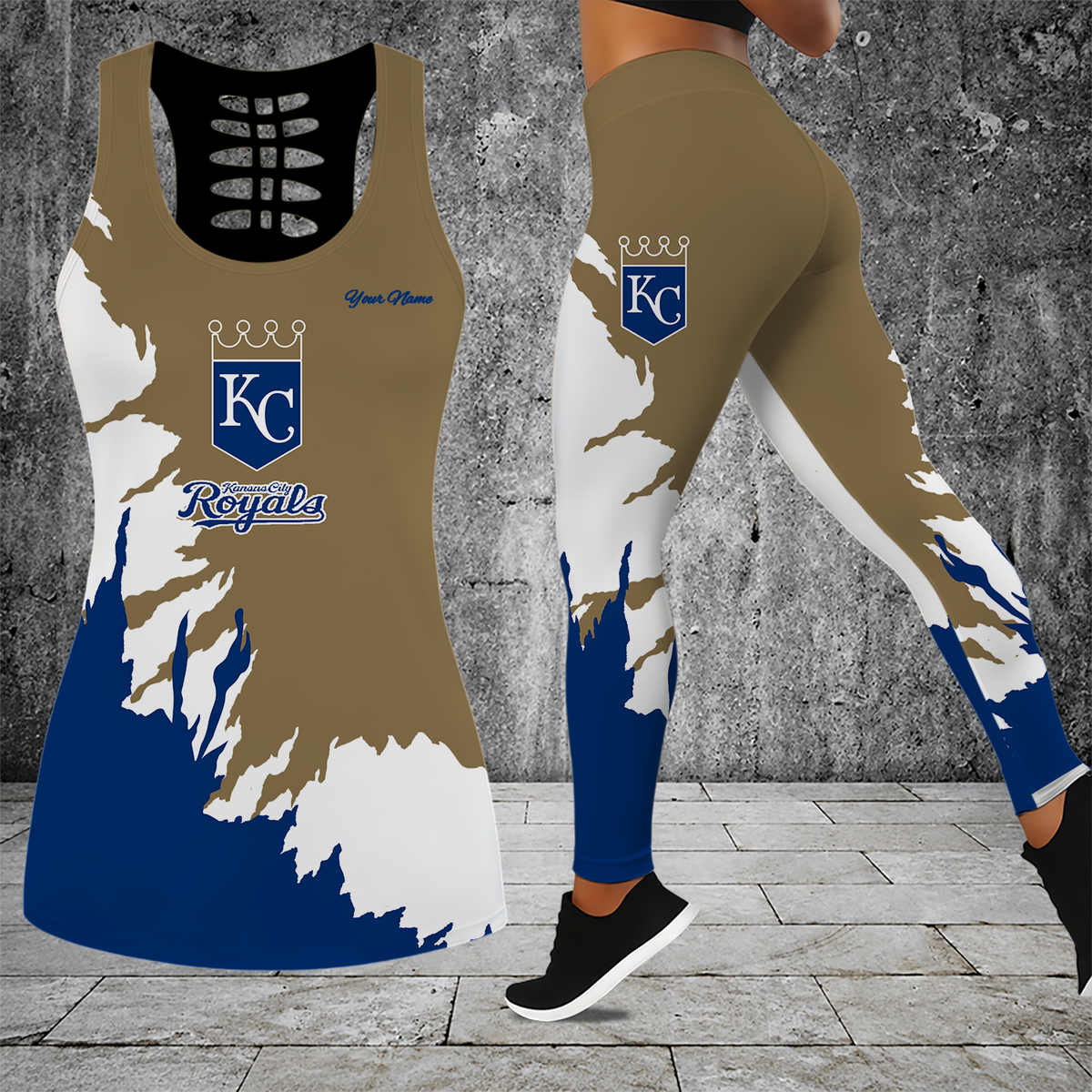 [HOMERUN DEAL] NEW CUSTOMIZED MLB19 KCR KANSAS CITY ROYALS HOLLOW TANK TOP & LEGGINGS SET