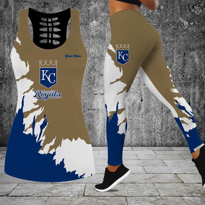 [HOMERUN DEAL] NEW CUSTOMIZED MLB19 KCR KANSAS CITY ROYALS HOLLOW TANK TOP & LEGGINGS SET