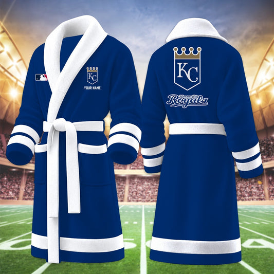 [HOMERUN DEAL] NEW CUSTOMIZED MLB19 KCR KANSAS CITY ROYALS MULTICOLOR FLEECE BATHROBE