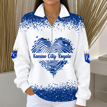 [HOMERUN DEAL] NEW CUSTOMIZED MLB19 KCR THE ROYALS QUARTER ZIP RIBBED SWEATER