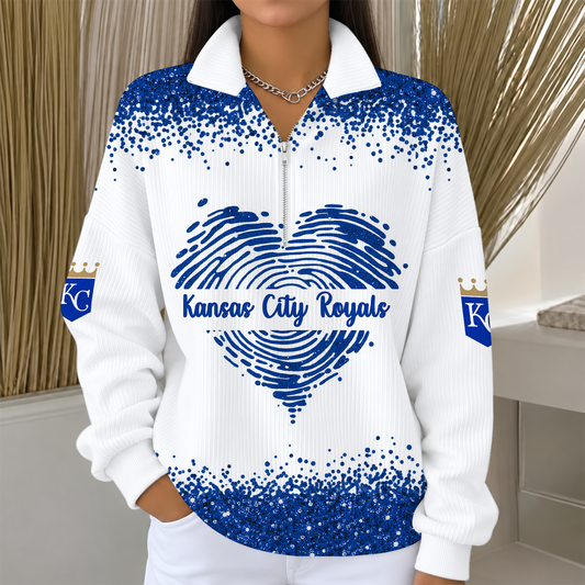[HOMERUN DEAL] NEW CUSTOMIZED MLB19 KCR THE ROYALS QUARTER ZIP RIBBED SWEATER
