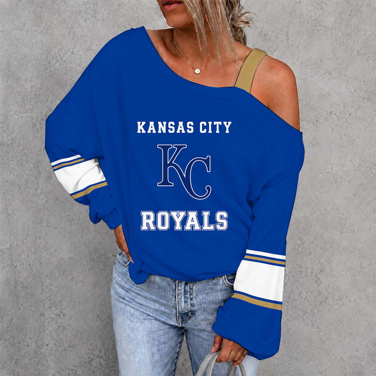 [HOMERUN DEAL] NEW CUSTOMIZED MLB19 KCR KANSAS CITY ROYALS WOMEN'S OFF-SHOULDER LONG SLEEVE SHIRT
