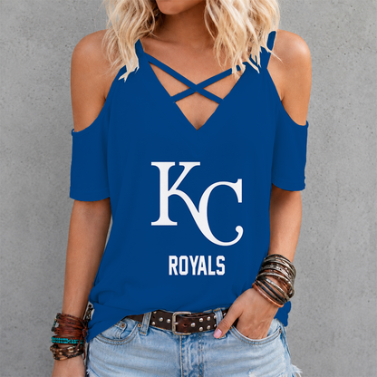 [HOMERUN DEAL] NEW CUSTOMIZED MLB19 KCR KANSAS CITY ROYALS CRISS CROSS V-NECK TOP
