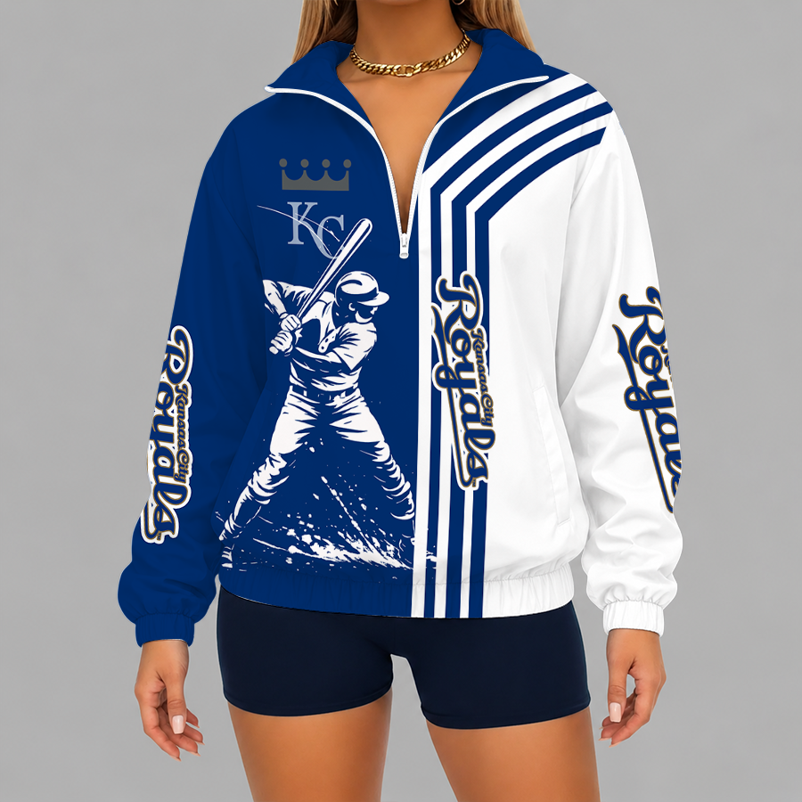 [HOMERUN DEAL] NEW CUSTOMIZED MLB19 KCR KANSAS CITY ROYALS V-NECK ZIPPER SWEATSHIRT JACKET