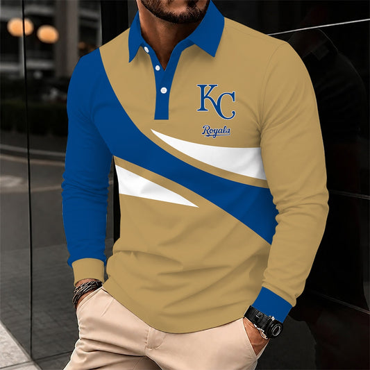 [HOMERUN DEAL] NEW CUSTOMIZED MLB19 KCR KANSAS CITY ROYALS MEN'S LONG SLEEVE POLO