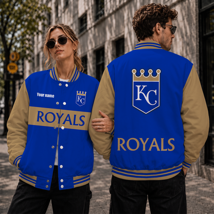[HOMERUN DEAL] NEW CUSTOMIZED MLB19 KCR KANSAS CITY ROYALS SATIN VARSITY & BASEBALL JACKET