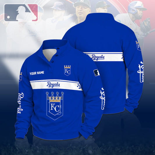 [HOMERUN DEAL] NEW CUSTOMIZED MLB19 KCR KANSAS CITY ROYALS QUARTER-BUTTON SWEATSHIRT
