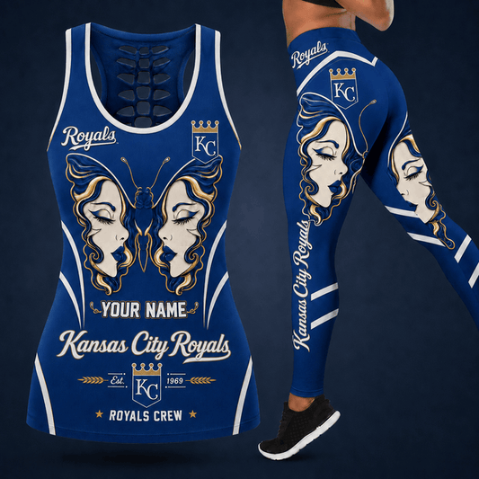 [HOMERUN DEAL] NEW CUSTOMIZED MLB19 KCR KANSAS CITY ROYALS HOLLOW TANK TOP & LEGGINGS SET