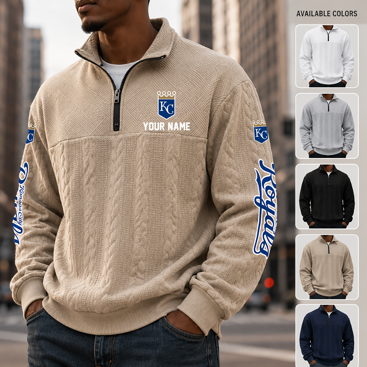 [HOMERUN DEAL] NEW CUSTOMIZED MLB19 KCR KANSAS CITY ROYALS MULTICOLOR QUARTER-ZIP SWEATSHIRT