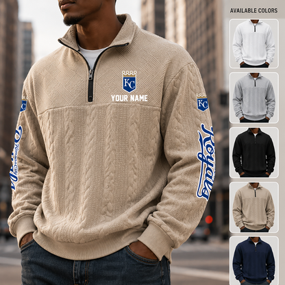 [HOMERUN DEAL] NEW CUSTOMIZED MLB19 KCR KANSAS CITY ROYALS MULTICOLOR QUARTER-ZIP SWEATSHIRT