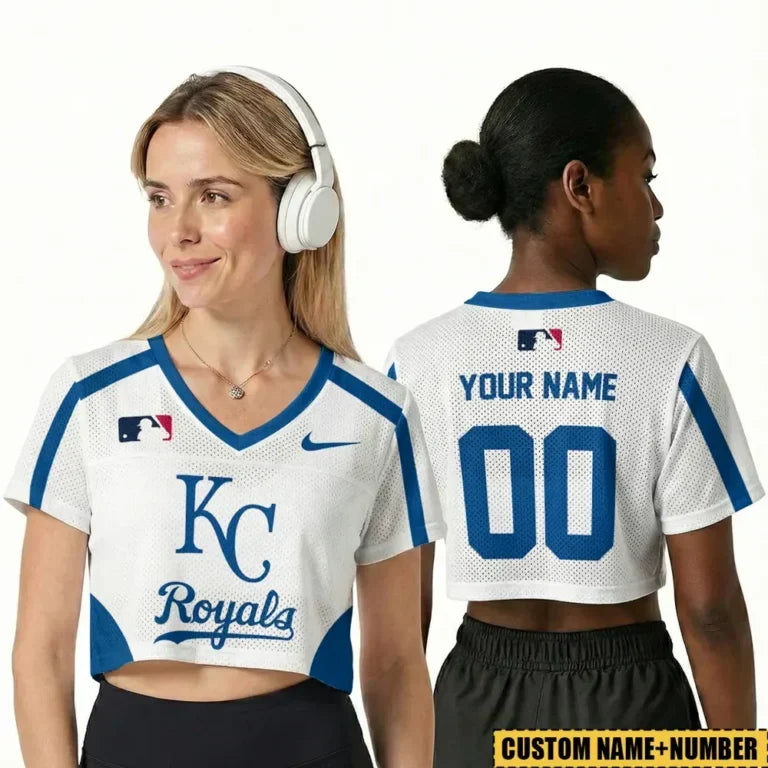 [HOMERUN DEAL] NEW CUSTOMIZED MLB19 KCR KANSAS CITY ROYALS V-NECK JERSEY CROP TOP