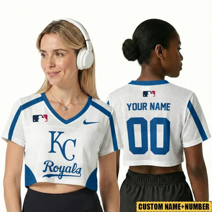 [HOMERUN DEAL] NEW CUSTOMIZED MLB19 KCR KANSAS CITY ROYALS V-NECK JERSEY CROP TOP