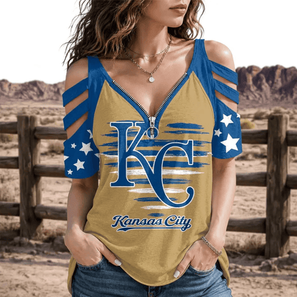 [HOMERUN DEAL] NEW CUSTOMIZED MLB19 KCR KANSAS CITY ROYALS STRAPPY COLD-SHOULDER TOP