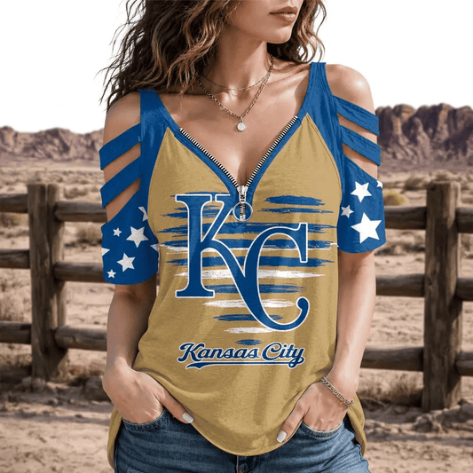 [HOMERUN DEAL] NEW CUSTOMIZED MLB19 KCR KANSAS CITY ROYALS STRAPPY COLD-SHOULDER TOP