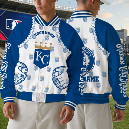 [HOMERUN DEAL] NEW CUSTOMIZED MLB19 KCR KANSAS CITY ROYALS SATIN VARSITY & BASEBALL JACKET