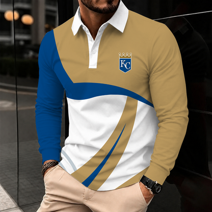 [HOMERUN DEAL] NEW CUSTOMIZED MLB19 KCR KANSAS CITY ROYALS MEN'S LONG SLEEVE POLO
