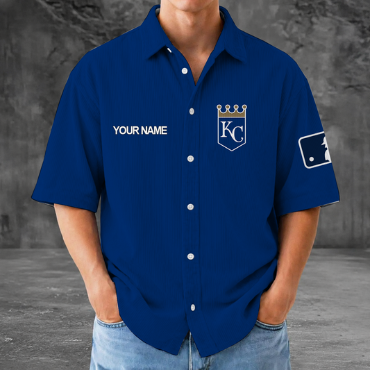 [HOMERUN DEAL] NEW CUSTOMIZED MLB19 KCR KANSAS CITY ROYALS SEERSUCKER BUTTON SHIRT