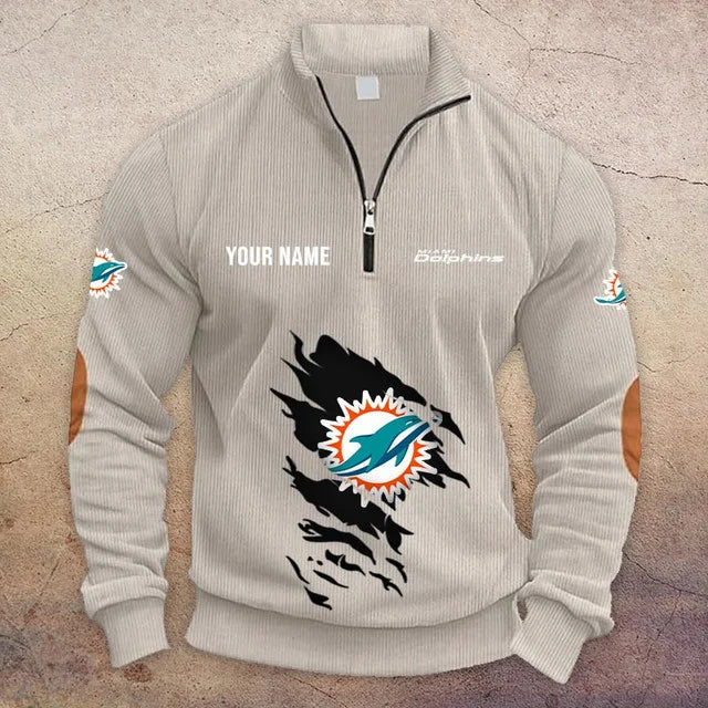 [TOUCHDOWN DEAL] NEW CUSTOMIZED NFL19 MDP MIAMI DOLPHINS MULTICOLOR STRIPED QUATER ZIP SWEATSHIRT