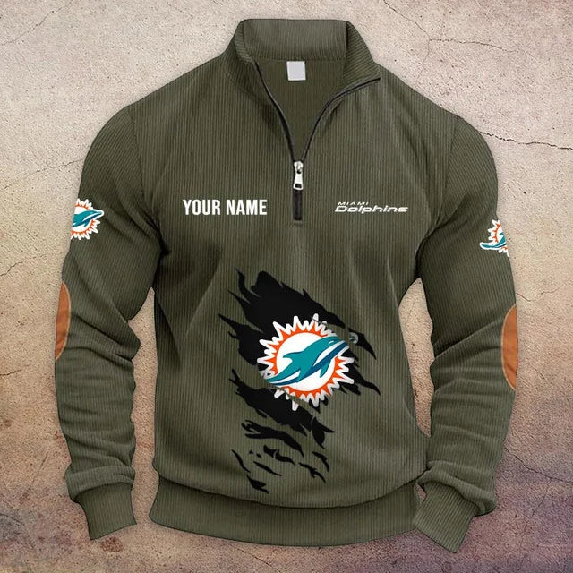 [TOUCHDOWN DEAL] NEW CUSTOMIZED NFL19 MDP MIAMI DOLPHINS MULTICOLOR STRIPED QUATER ZIP SWEATSHIRT