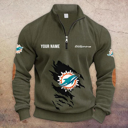 [TOUCHDOWN DEAL] NEW CUSTOMIZED NFL19 MDP MIAMI DOLPHINS MULTICOLOR STRIPED QUATER ZIP SWEATSHIRT