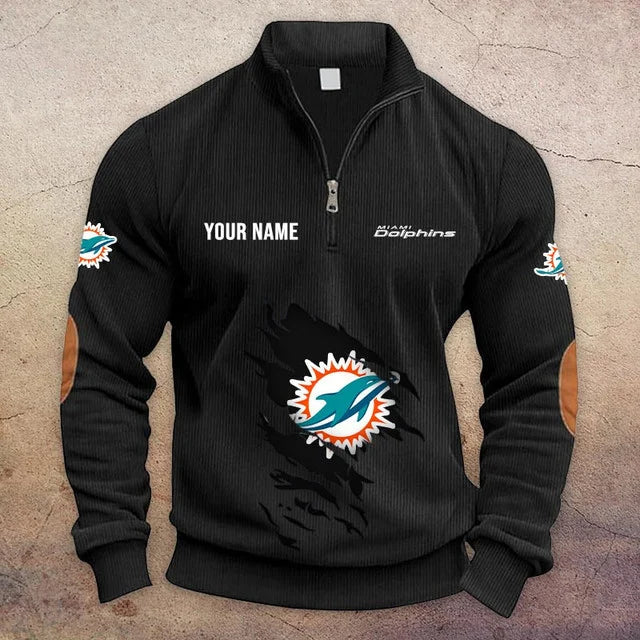 [TOUCHDOWN DEAL] NEW CUSTOMIZED NFL19 MDP MIAMI DOLPHINS MULTICOLOR STRIPED QUATER ZIP SWEATSHIRT