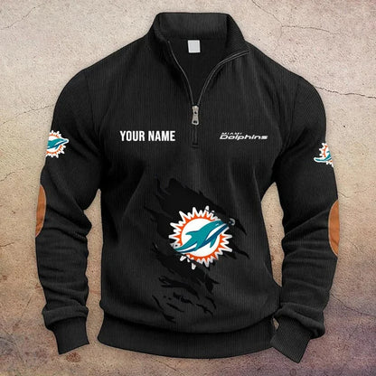 [TOUCHDOWN DEAL] NEW CUSTOMIZED NFL19 MDP MIAMI DOLPHINS MULTICOLOR STRIPED QUATER ZIP SWEATSHIRT