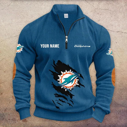 [TOUCHDOWN DEAL] NEW CUSTOMIZED NFL19 MDP MIAMI DOLPHINS MULTICOLOR STRIPED QUATER ZIP SWEATSHIRT