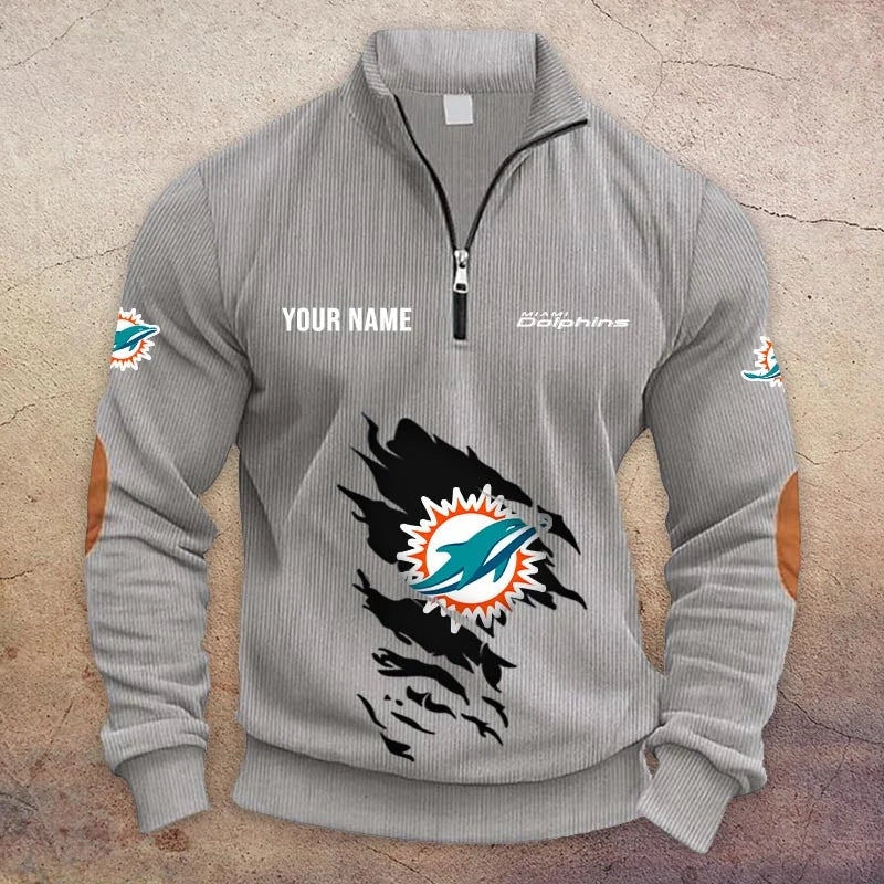 [TOUCHDOWN DEAL] NEW CUSTOMIZED NFL19 MDP MIAMI DOLPHINS MULTICOLOR STRIPED QUATER ZIP SWEATSHIRT