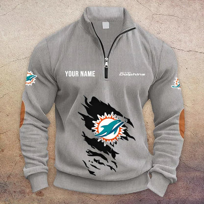 [TOUCHDOWN DEAL] NEW CUSTOMIZED NFL19 MDP MIAMI DOLPHINS MULTICOLOR STRIPED QUATER ZIP SWEATSHIRT