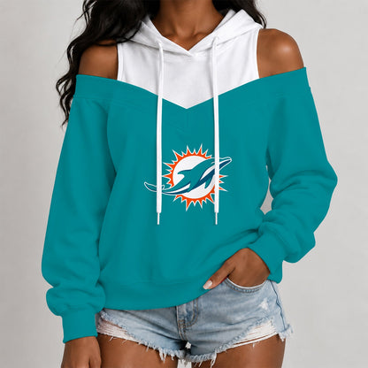 [TOUCHDOWN DEAL] NEW CUSTOMIZED NFL19 MDP THE DOLPHINS WOMEN'S OFF-SHOULDER HOODIE