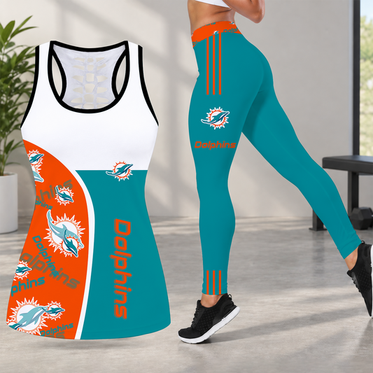 [TOUCHDOWN DEAL] NEW CUSTOMIZED NFL19 MDP MIAMI DOLPHINS HOLLOW TANK TOP & LEGGINGS SET