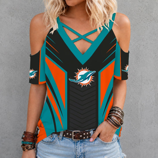 [TOUCHDOWN DEAL] NEW CUSTOMIZED NFL19 MDP MIAMI DOLPHINS CRISS CROSS V-NECK TOP
