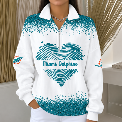 [TOUCHDOWN DEAL] NEW CUSTOMIZED NFL19 MDP THE DOLPHINS QUARTER ZIP RIBBED SWEATER