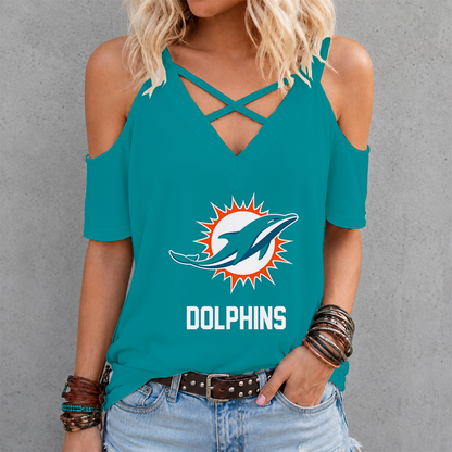 [SPECIAL OFFER] NEW CUSTOMIZED NFL19 MDP MIAMI DOLPHINS CRISS CROSS V-NECK TOP