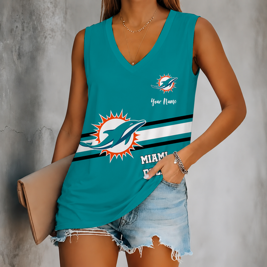 [TOUCHDOWN DEAL] NEW CUSTOMIZED NFL19 MDP MIAMI DOLPHINS WOMEN'S V-NECK TANK TOP