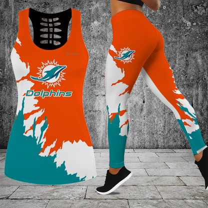 [TOUCHDOWN DEAL] NEW CUSTOMIZED NFL19 MDP MIAMI DOLPHINS HOLLOW TANK TOP & LEGGINGS SET