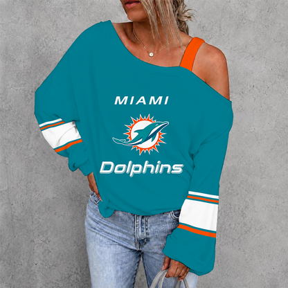 [TOUCHDOWN DEAL] NEW CUSTOMIZED NFL19 MDP MIAMI DOLPHINS WOMEN'S OFF-SHOULDER LONG SLEEVE SHIRT