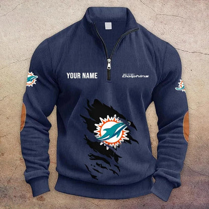 [TOUCHDOWN DEAL] NEW CUSTOMIZED NFL19 MDP MIAMI DOLPHINS MULTICOLOR STRIPED QUATER ZIP SWEATSHIRT