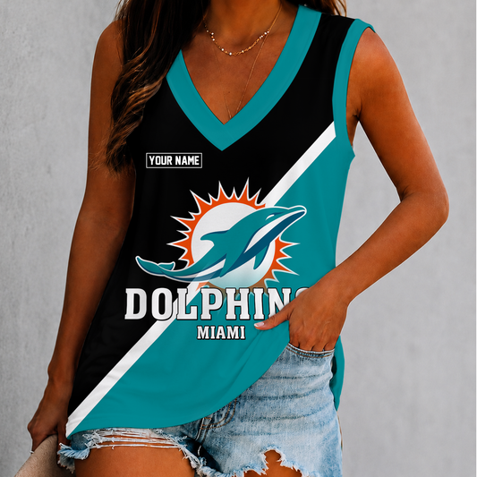[TOUCHDOWN DEAL] NEW CUSTOMIZED NFL19 MDP MIAMI DOLPHINS WOMEN'S V-NECK TANK TOP